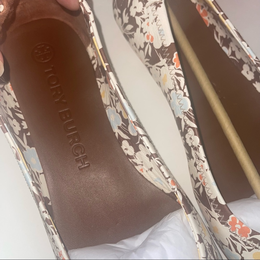 Tory Burch Floral Minnie Travel Ballet With Leather Logo NIB Reverie Combo Color - Picture 5 of 14
